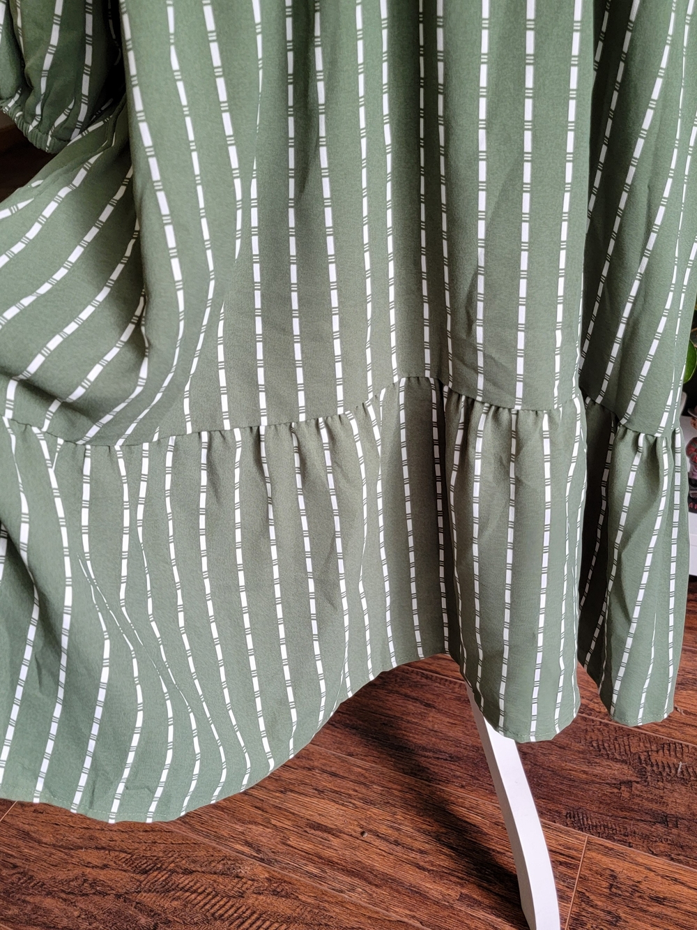 Women's Green Striped V-Neck Midi Dress - Picture 7 of 11